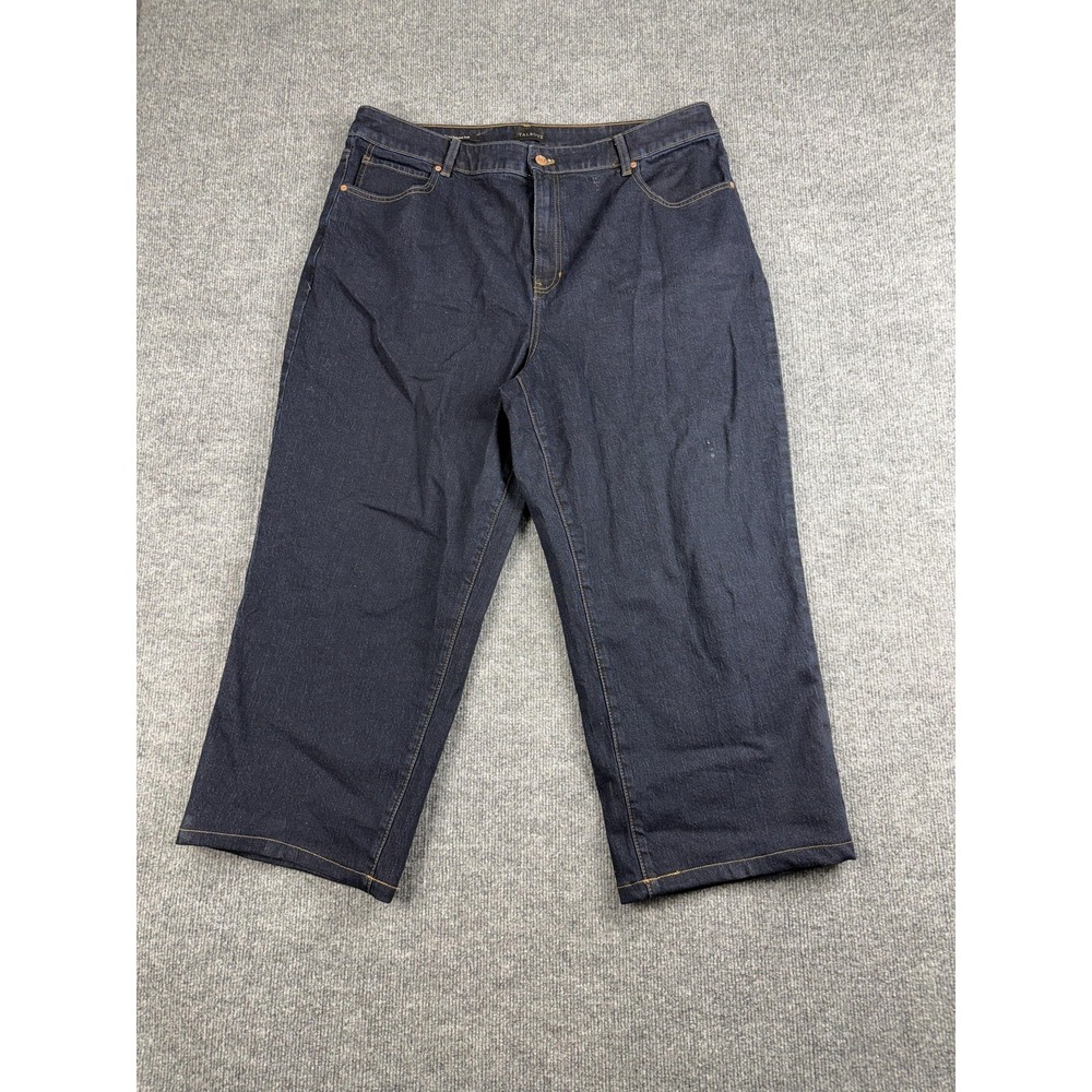 Talbots Jeans Womens 18 Dark Blue High Waist Relaxed Wide Leg Cropped Denim